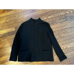 Eileen Fisher 100% Boiled Wool Bomber Jacket Charcoal Black Ribbed Sleeves M